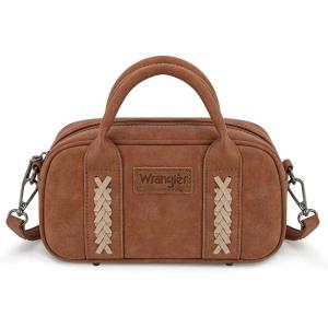 imageWrangler Barrel Bag Retro Small Top Handle Bags with Crossbody Strap Boston Satchel Purse and Handbag WomenBrown