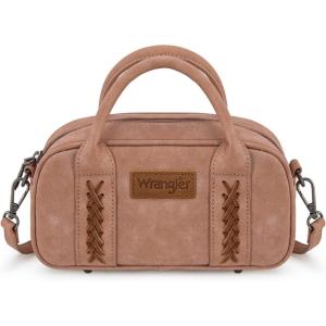 imageWrangler Barrel Bag Retro Small Top Handle Bags with Crossbody Strap Boston Satchel Purse and Handbag WomenDawn Pink