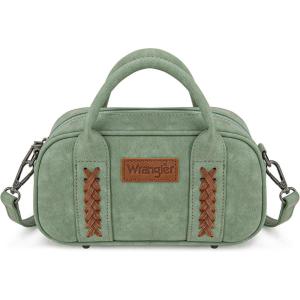 imageWrangler Barrel Bag Retro Small Top Handle Bags with Crossbody Strap Boston Satchel Purse and Handbag WomenGreen