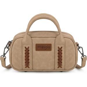 imageWrangler Barrel Bag Retro Small Top Handle Bags with Crossbody Strap Boston Satchel Purse and Handbag WomenTan