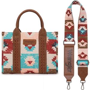 imageWrangler Boho Tote Bag Aztec Top Handle Handbags and PursesA Guitar Strapbrown