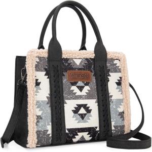 imageWrangler Boho Tote Bag Aztec Top Handle Handbags and PursesSherpa Black