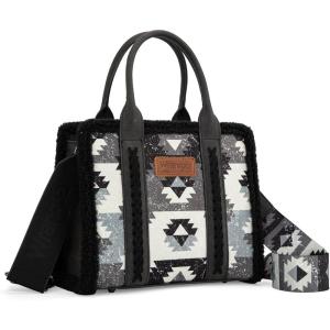 imageWrangler Boho Tote Bag Aztec Top Handle Handbags and PursesSherpa Blackwide Strap