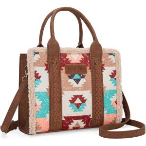 imageWrangler Boho Tote Bag Aztec Top Handle Handbags and PursesSherpa Brown