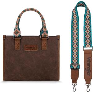 imageWrangler Tote Bag for Women Western Retro Purse Top Handle Handbags with Aztec StrapAazteccoffee and Turquoise