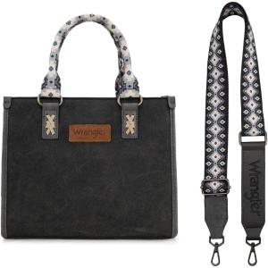 imageWrangler Tote Bag for Women Western Retro Purse Top Handle Handbags with Aztec StrapAaztecdark Black