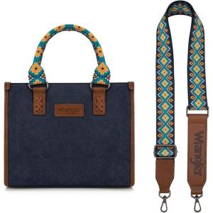 imageWrangler Tote Bag for Women Western Retro Purse Top Handle Handbags with Aztec StrapAnavy Blue