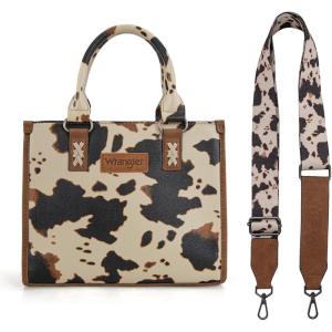 imageWrangler Tote Bag for Women Western Retro Purse Top Handle Handbags with Aztec StrapAngel Cow Khaki