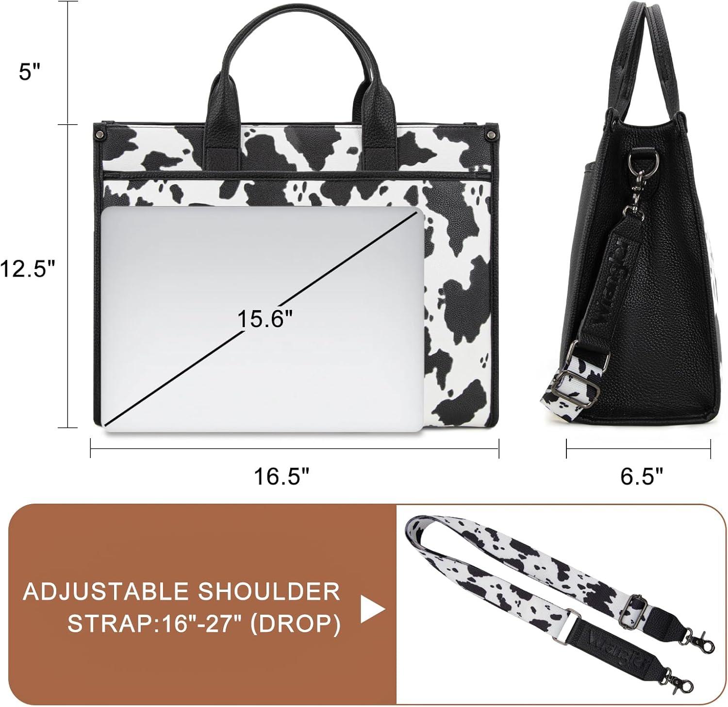 imageWrangler Laptop Bag for Women 156 Inch Vintage Work Tote Bag for Business Briefcase Handbag with Adjustable Shoulder StrapCowblack