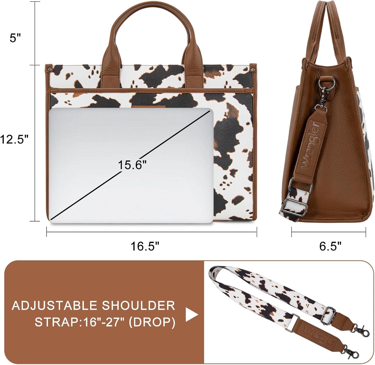 imageWrangler Laptop Bag for Women 156 Inch Vintage Work Tote Bag for Business Briefcase Handbag with Adjustable Shoulder StrapCowbrown