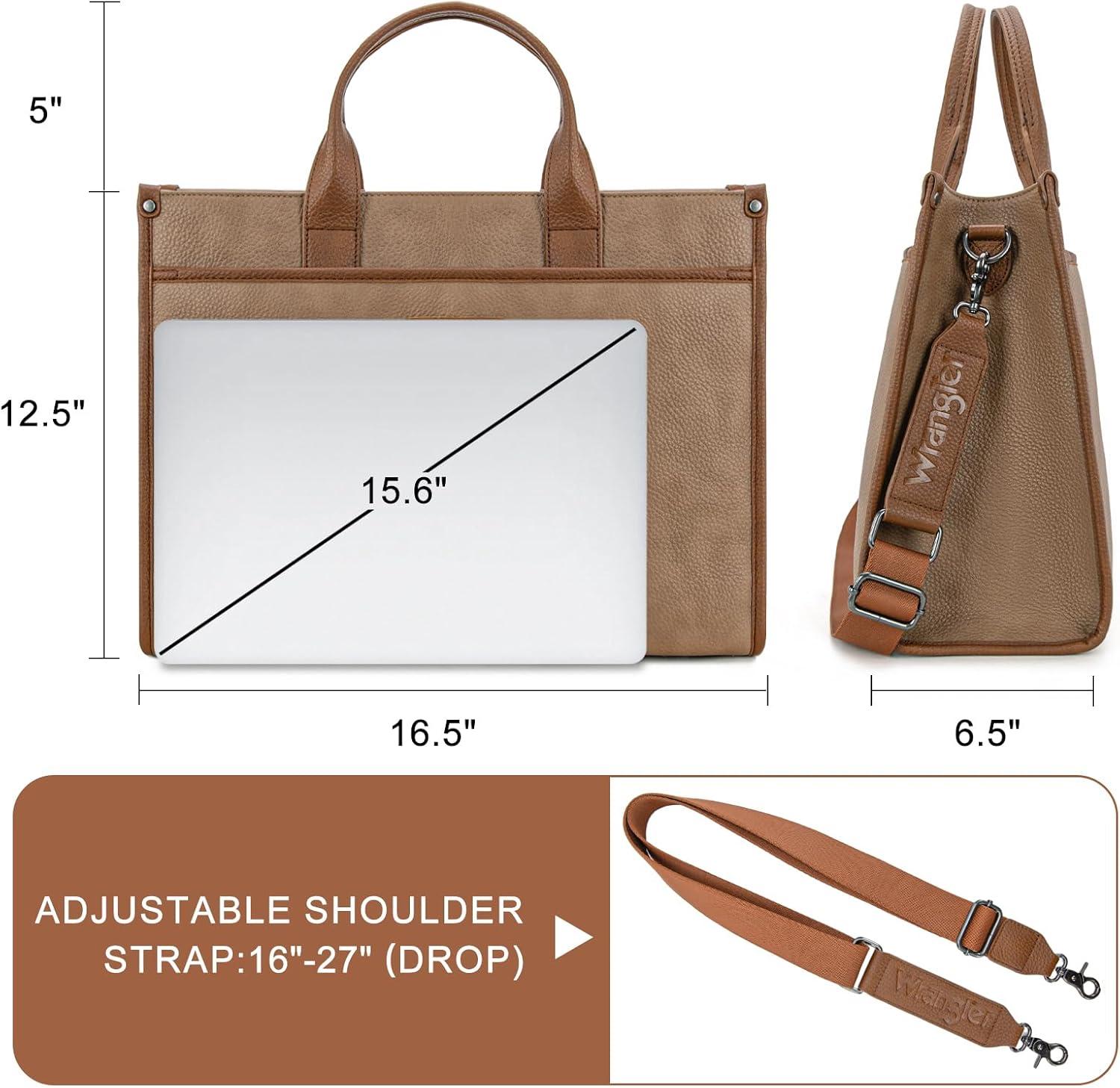 imageWrangler Laptop Bag for Women 156 Inch Vintage Work Tote Bag for Business Briefcase Handbag with Adjustable Shoulder StrapKhaki