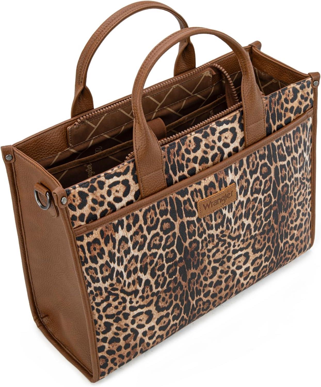 imageWrangler Laptop Bag for Women 156 Inch Vintage Work Tote Bag for Business Briefcase Handbag with Adjustable Shoulder StrapLeopard Print