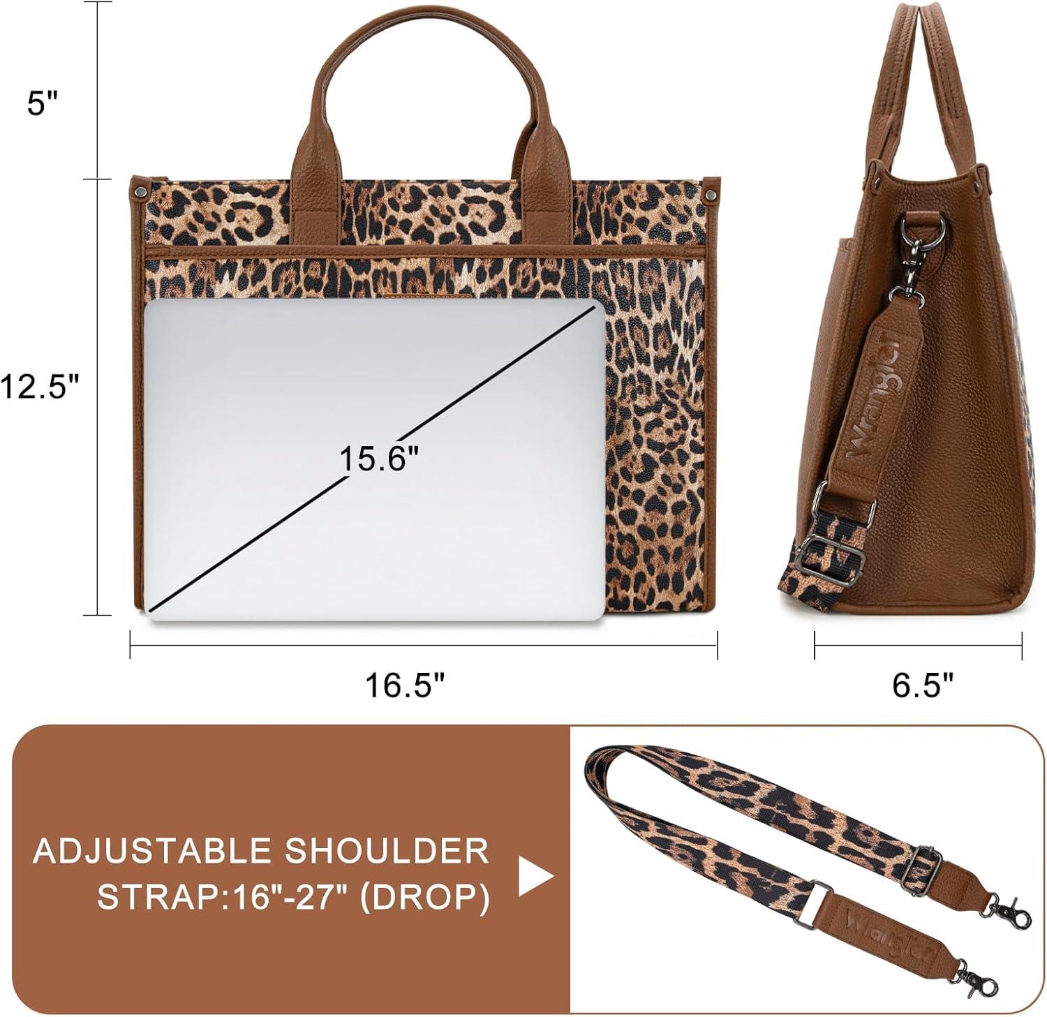 imageWrangler Laptop Bag for Women 156 Inch Vintage Work Tote Bag for Business Briefcase Handbag with Adjustable Shoulder StrapLeopard Print