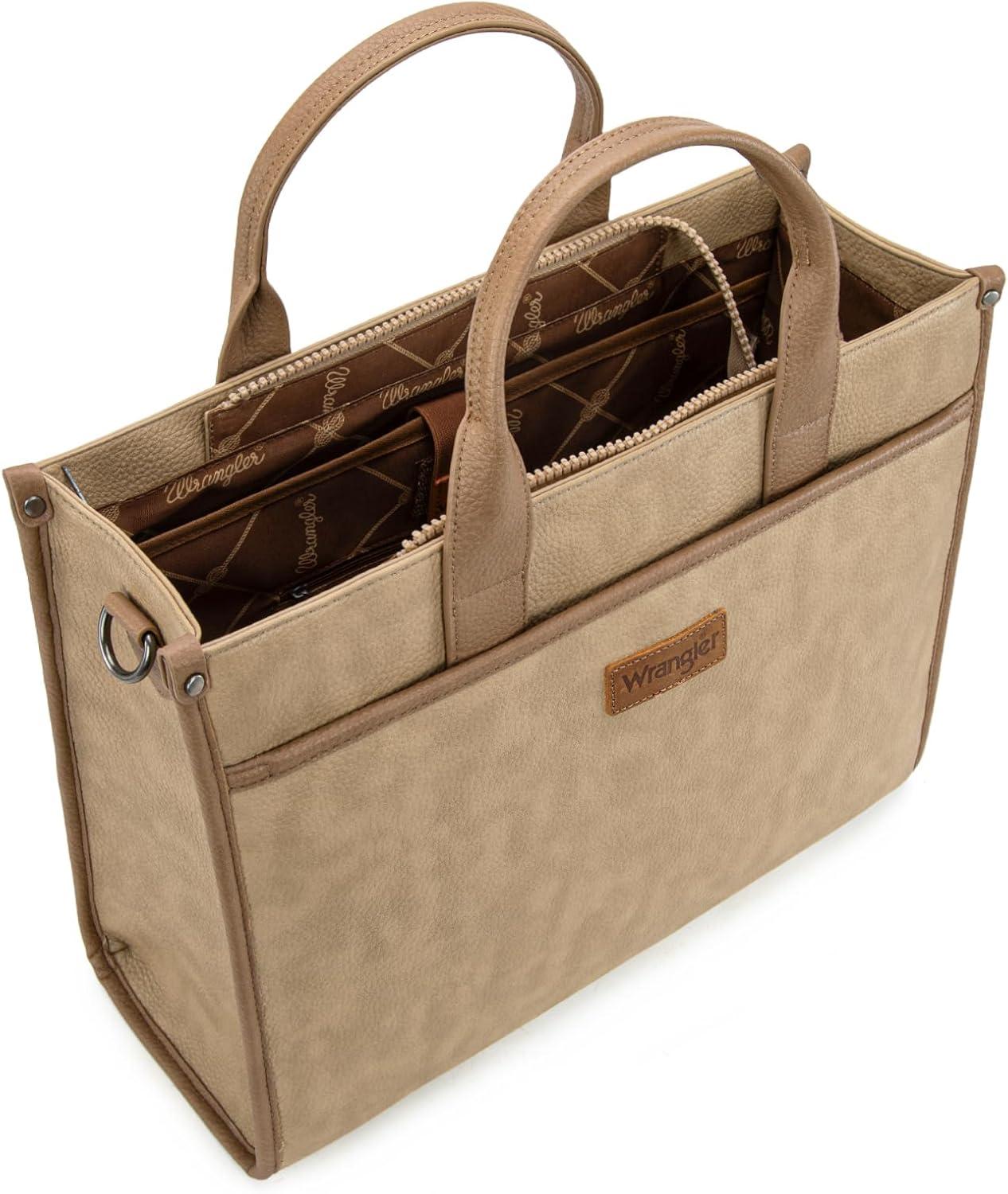 imageWrangler Laptop Bag for Women 156 Inch Vintage Work Tote Bag for Business Briefcase Handbag with Adjustable Shoulder StrapVintage Tan