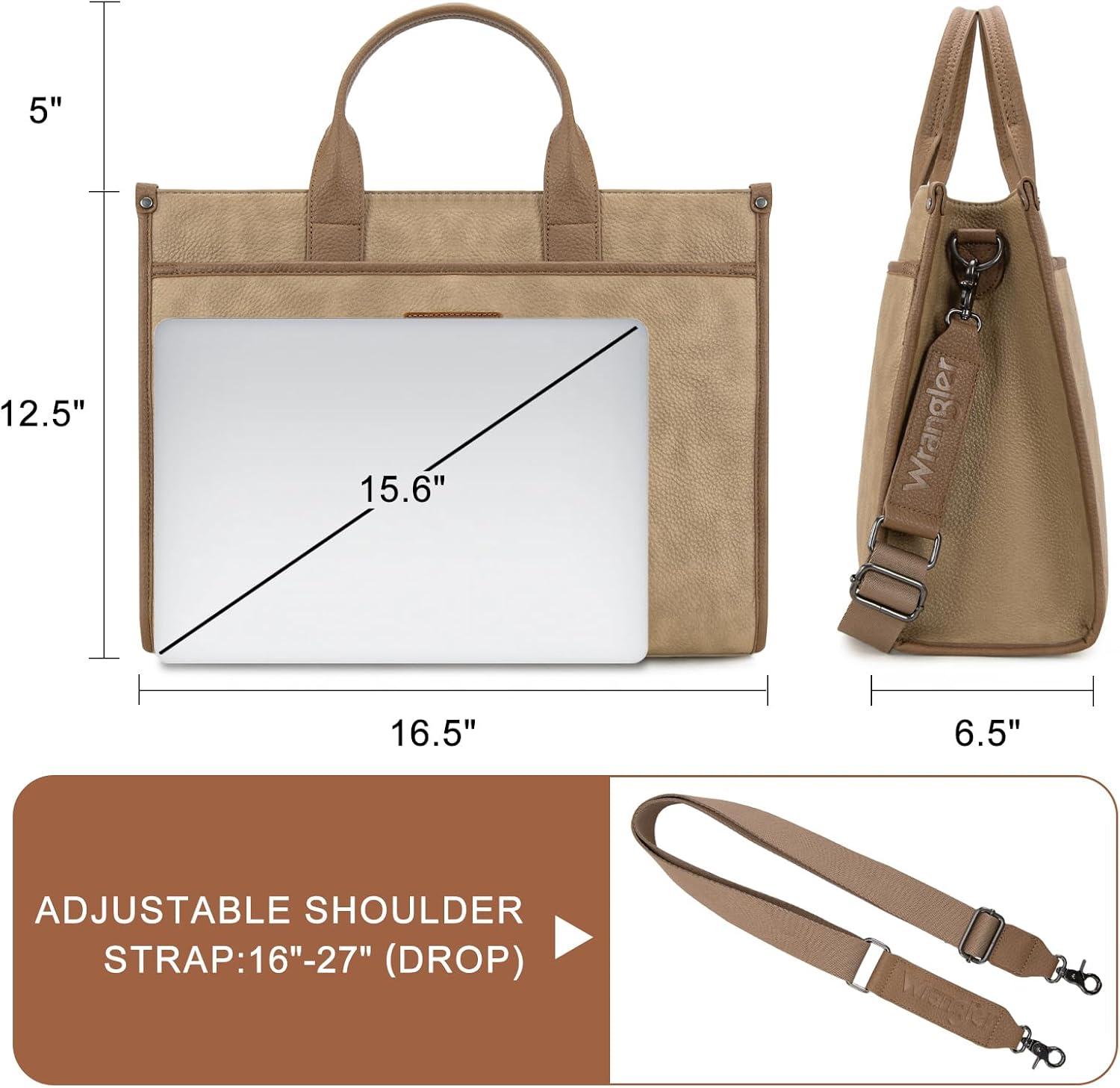 imageWrangler Laptop Bag for Women 156 Inch Vintage Work Tote Bag for Business Briefcase Handbag with Adjustable Shoulder StrapVintage Tan