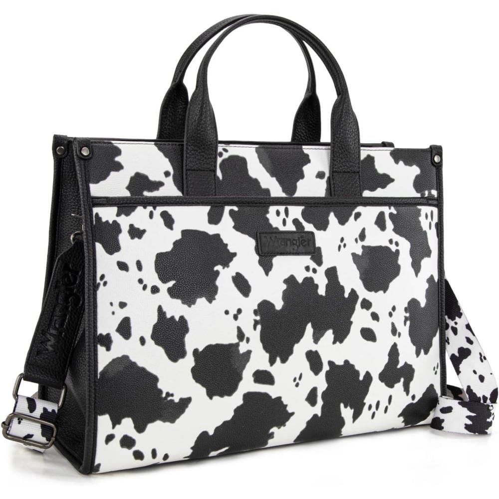 imageWrangler Laptop Bag for Women 156 Inch Vintage Work Tote Bag for Business Briefcase Handbag with Adjustable Shoulder StrapCowblack