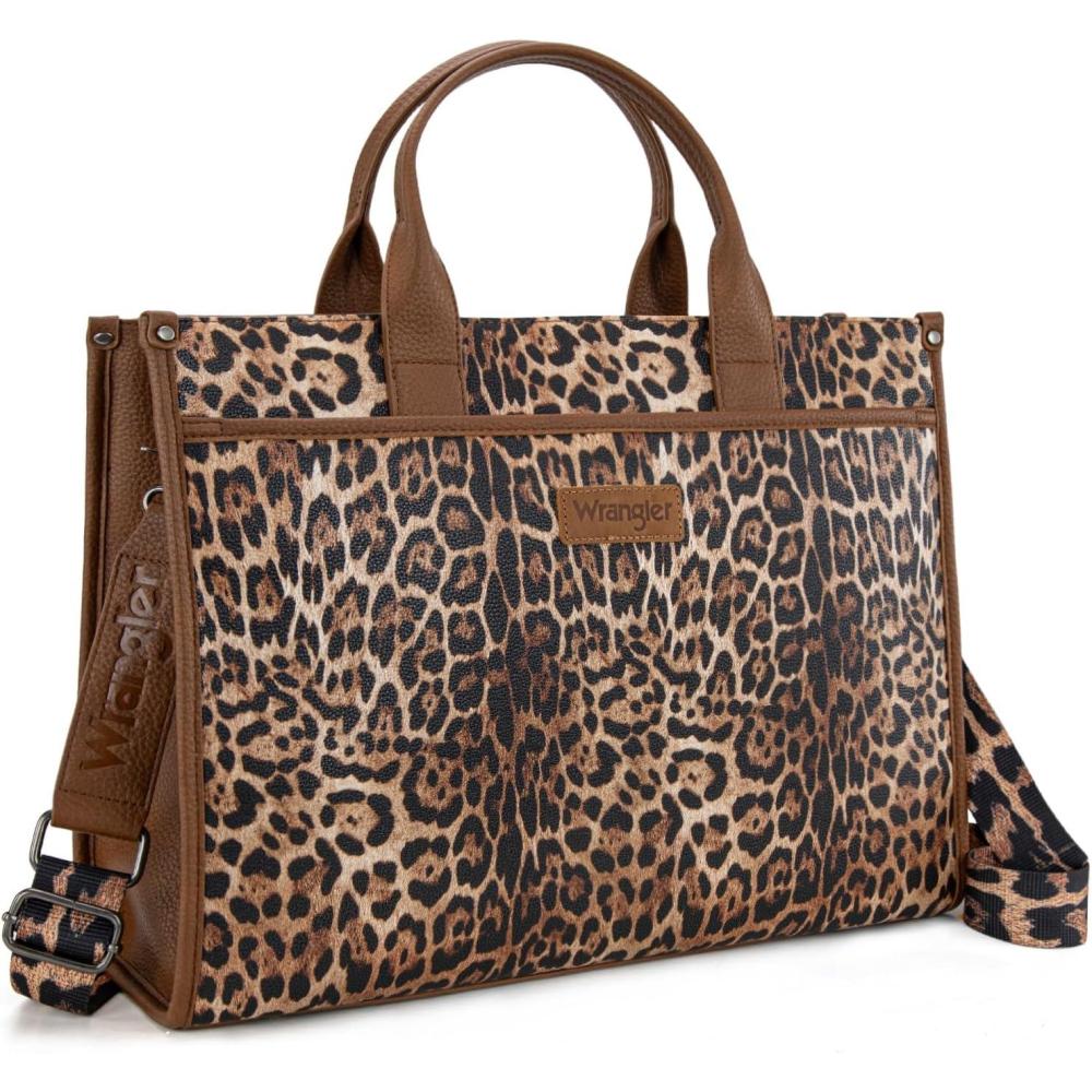 imageWrangler Laptop Bag for Women 156 Inch Vintage Work Tote Bag for Business Briefcase Handbag with Adjustable Shoulder StrapLeopard Print