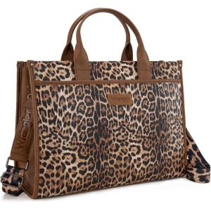 imageWrangler Laptop Bag for Women 156 Inch Vintage Work Tote Bag for Business Briefcase Handbag with Adjustable Shoulder StrapLeopard Print