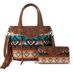 imageMontana West Western Tote Bag for Women Tooled Shoulder Purse with Wallet 2Pcs SetBrown