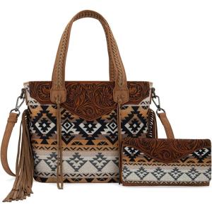 imageMontana West Western Tote Bag for Women Tooled Shoulder Purse with Wallet 2Pcs SetTan