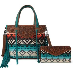 imageMontana West Western Tote Bag for Women Tooled Shoulder Purse with Wallet 2Pcs SetTurquoise