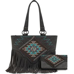 imageMontana West Western Tote Bag for Women Tooled Shoulder Purse with Wallet 2Pcs SetXlarge Black