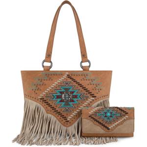 imageMontana West Western Tote Bag for Women Tooled Shoulder Purse with Wallet 2Pcs SetXlarge Brown
