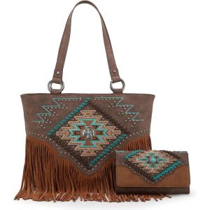 imageMontana West Western Tote Bag for Women Tooled Shoulder Purse with Wallet 2Pcs SetXlarge Coffee