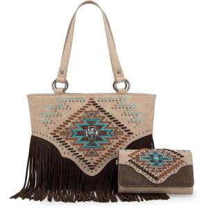 imageMontana West Western Tote Bag for Women Tooled Shoulder Purse with Wallet 2Pcs SetXlarge Tan
