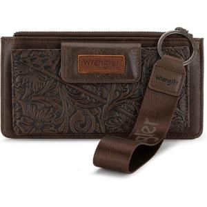 imageMontana West X Wrangler Womens Wallet Western Tooling Bifold Wallets Ladies RFID Blocking Wristlet Wallet with Zipper PocketCoffee
