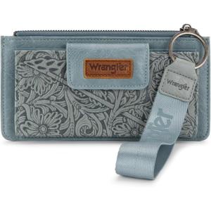 imageMontana West X Wrangler Womens Wallet Western Tooling Bifold Wallets Ladies RFID Blocking Wristlet Wallet with Zipper PocketJean