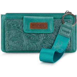 imageMontana West X Wrangler Womens Wallet Western Tooling Bifold Wallets Ladies RFID Blocking Wristlet Wallet with Zipper PocketTurquoise