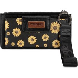 imageMontana West X Wrangler Womens Wallet Western Tooling Bifold Wallets Ladies RFID Blocking Wristlet Wallet with Zipper PocketX Black