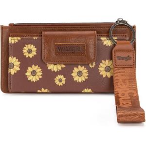 imageMontana West X Wrangler Womens Wallet Western Tooling Bifold Wallets Ladies RFID Blocking Wristlet Wallet with Zipper PocketX Brown