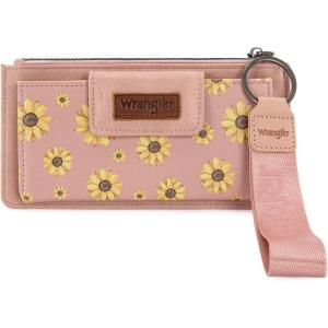 imageMontana West X Wrangler Womens Wallet Western Tooling Bifold Wallets Ladies RFID Blocking Wristlet Wallet with Zipper PocketX Pink