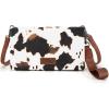 imageWrangler Wristlet Wallet RFID Blocking Bifold Clutch Purse Women Credit Card Holder Cow Print with Crossbody StrapAcow Brown