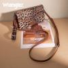 imageWrangler Wristlet Wallet RFID Blocking Bifold Clutch Purse Women Credit Card Holder Cow Print with Crossbody StrapBleopard Brown