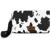 imageWrangler Wristlet Wallet RFID Blocking Bifold Clutch Purse Women Credit Card Holder Cow Print with Crossbody StrapAcow Black