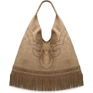 imageMontana Western Fringe Hobo Bags for Women Large Western Shoulder Purses Ladies Top Handle HandbagKhaki