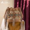 imageMontana West Aztec Bucket Bags for Women Western Fringe Crossbody Bag Ladies Vintage Drawstring Bucket BagTan