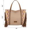 imageWrangler Fringe Large Tote Bag for Women Soft Vegan Leather Purses and HandbagsTan
