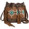 imageMontana West Aztec Bucket Bags for Women Western Fringe Crossbody Bag Ladies Vintage Drawstring Bucket BagBrown