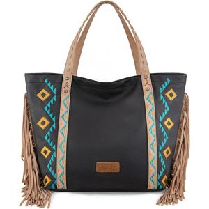 imageWrangler Fringe Large Tote Bag for Women Soft Vegan Leather Purses and HandbagsBlack