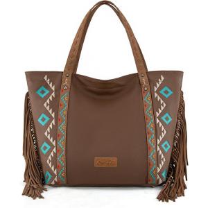 imageWrangler Fringe Large Tote Bag for Women Soft Vegan Leather Purses and HandbagsBrown