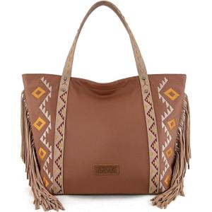 imageWrangler Fringe Large Tote Bag for Women Soft Vegan Leather Purses and HandbagsLight Brown