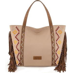 imageWrangler Fringe Large Tote Bag for Women Soft Vegan Leather Purses and HandbagsTan