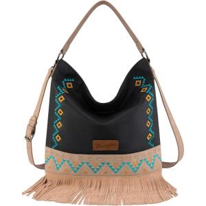 imageWrangler Shoulder Bag Aztec Purse Embroidered FringeBlack