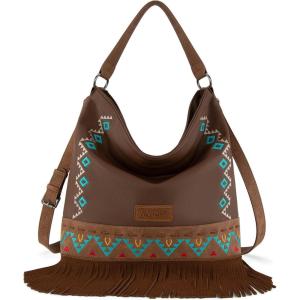 imageWrangler Shoulder Bag Aztec Purse Embroidered FringeBrown