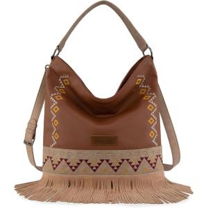 imageWrangler Shoulder Bag Aztec Purse Embroidered FringeLight Brown