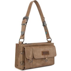 imageWrangler Y2K Purse Small Shoulder Bag for Women with Western Detachable Charms ampamp Multiple PocketsKhaki